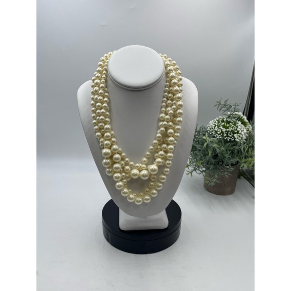 J. Crew Five Multi-Strand Cream Round Faux Pearl Necklace New‎ - Picture 5 of 13